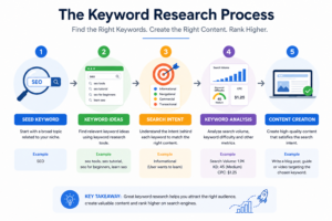 Keyword research process from seed keyword to final target keyword
